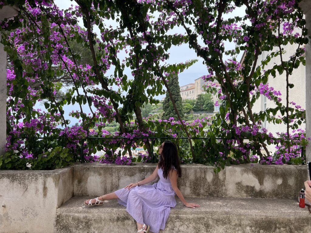 Italy travel. Beautiful flowers adorn the town of Ravello, overlooking the Amalfi Coast. Brenda Ajay, Allegro Luxury Vacations, Italy travel expert